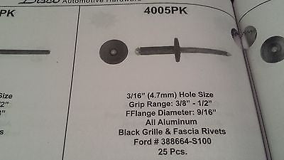 25 per Pack 3/16” Hole Size Grip Range: 3/8” - 1/2”Flange 9/16” All Aluminum