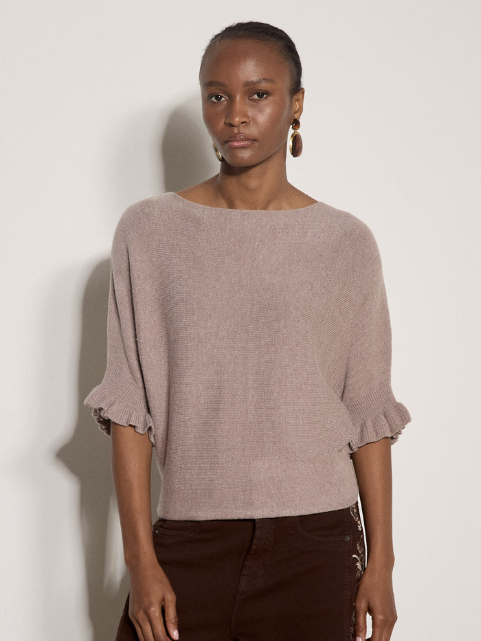 Apricot London Ruffle Sleeve Elbow Jumper – Stone Neutral