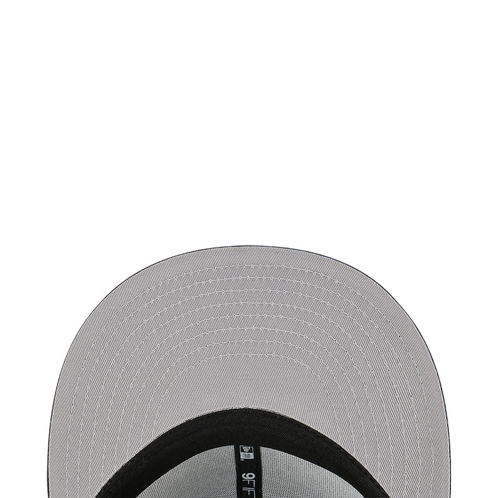 Light gray baseball cap with black inner band and stitched top panel