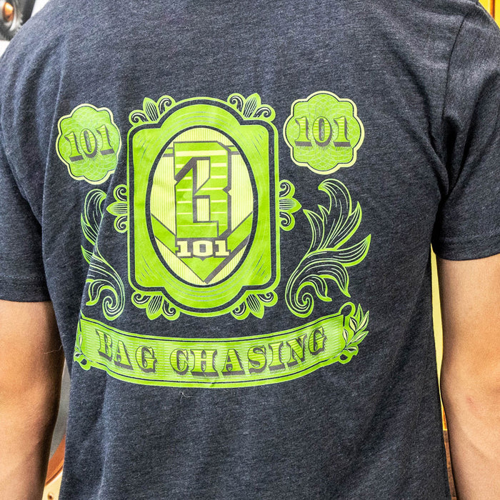 Gray Bag Chaser youth graphic tee — back view