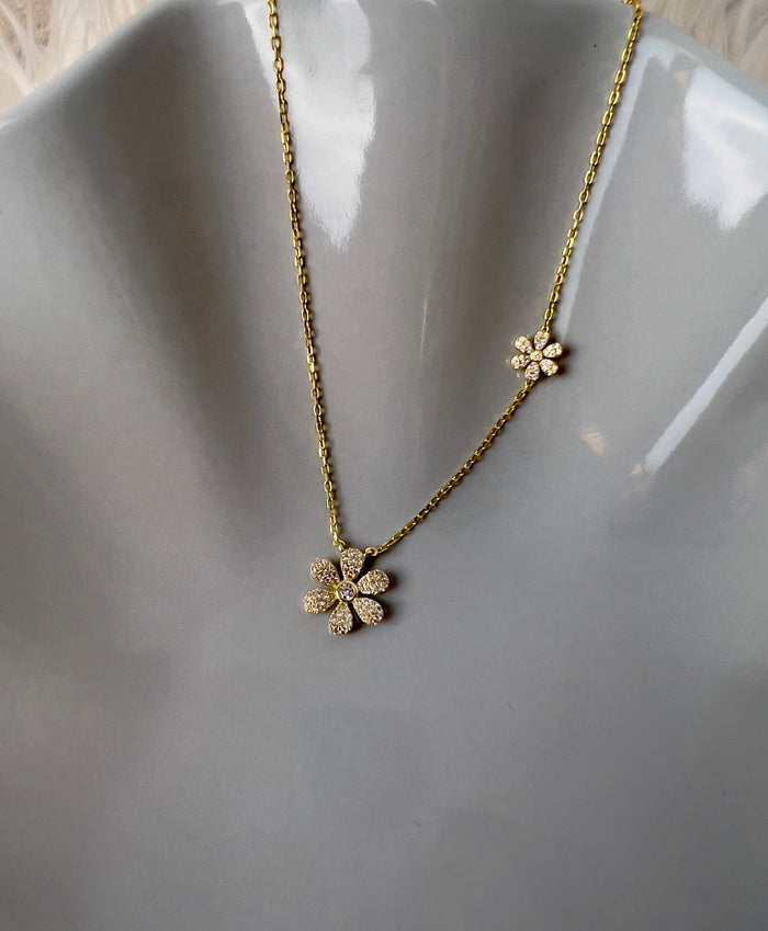 Bloom Pavé Flower Necklace - 14K Gold-Plated Sterling Silver & Pavé CZ Flowers