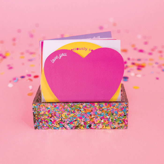 Colorful confetti business card holder by Taylor Elliott Designs, compact and stylish for organizing cards.