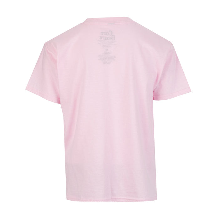 Light pink toddler T-shirt back view with small Care Bears logo text