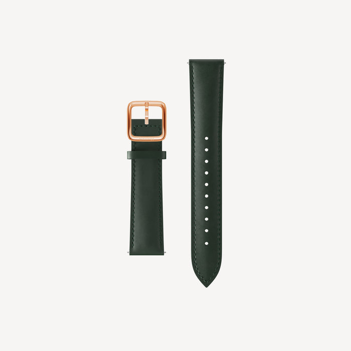 Curved Leather Wristband Dark Green & Rose Gold