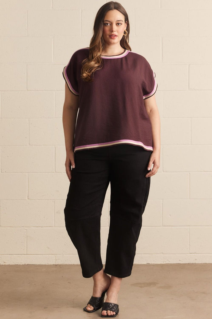 Entro Chocolate Contrast Trim Top