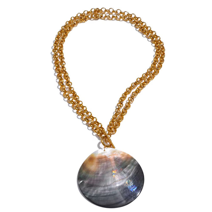 Golden Tide Shell Statement Necklace – Double Chain 18K Gold Plated, Water & Tarnish Resistant burn