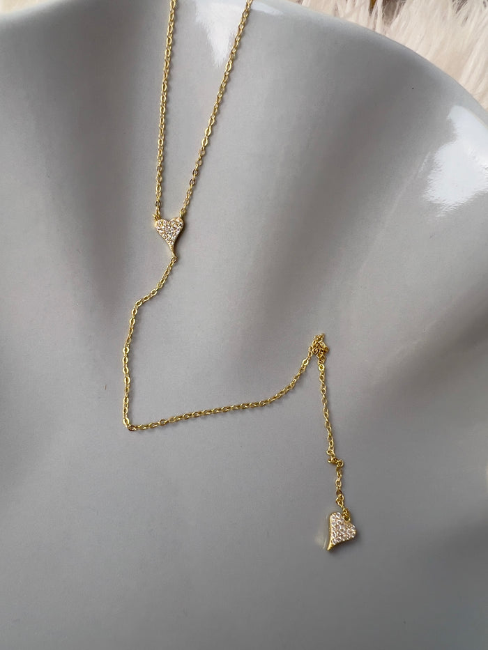 Heart to Heart Lariat Necklace - 14K Gold-Plated Sterling Silver & Pavé CZ Hearts