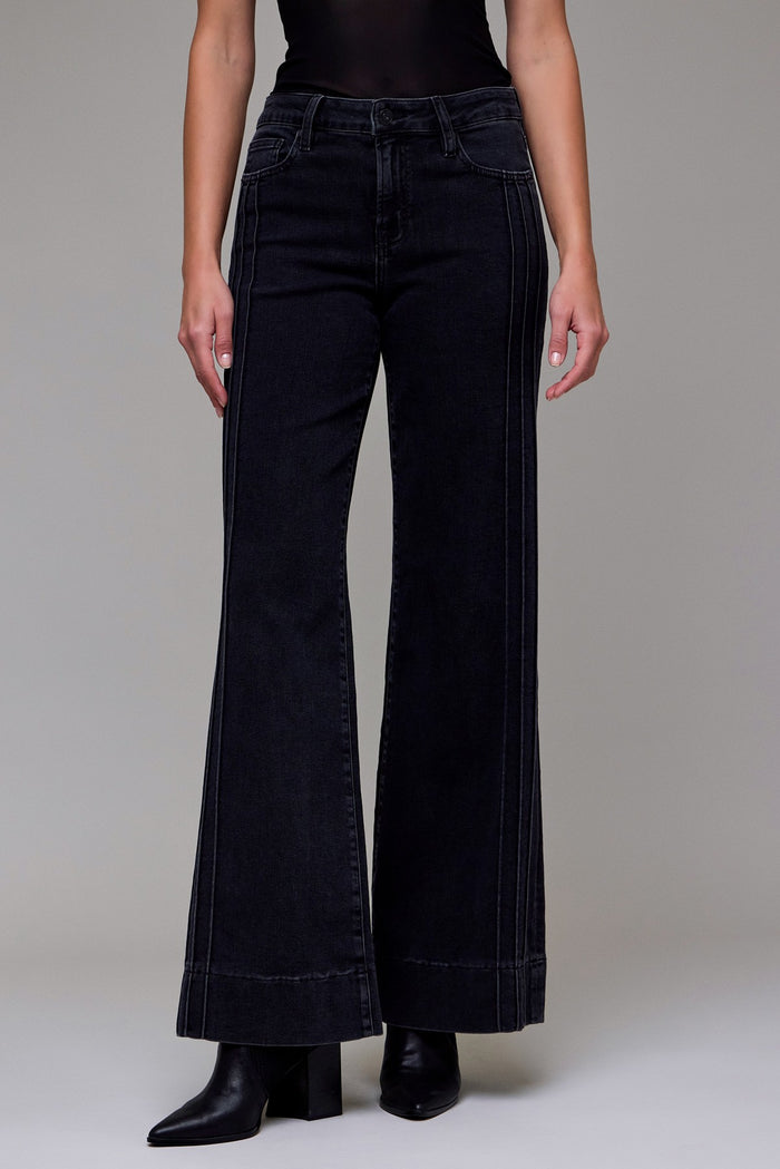 Hidden Charcoal Wash Happi Mid Rise Pin Tuck Comfort Flare - Charcoal
