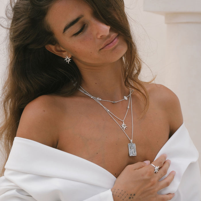 Handmade Luna & Rose x Tahnee Kelland ‘I Told You About the Stars’ silver earrings, star-inspired design with labradorite gemstones, crafted in Bali earrings