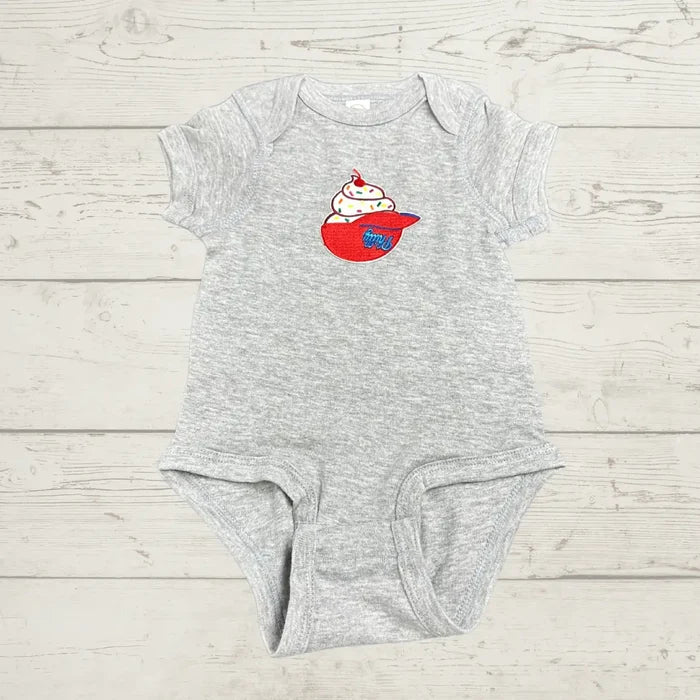 Ice Cream Embroidered Baby Onsie – Heather Grey Snap One Piece (3M–12M)