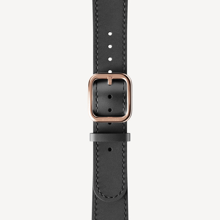 Leather Wristband Black, Black Stitch