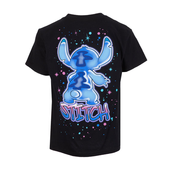 Youth black T-shirt with full-body Stitch graphic front