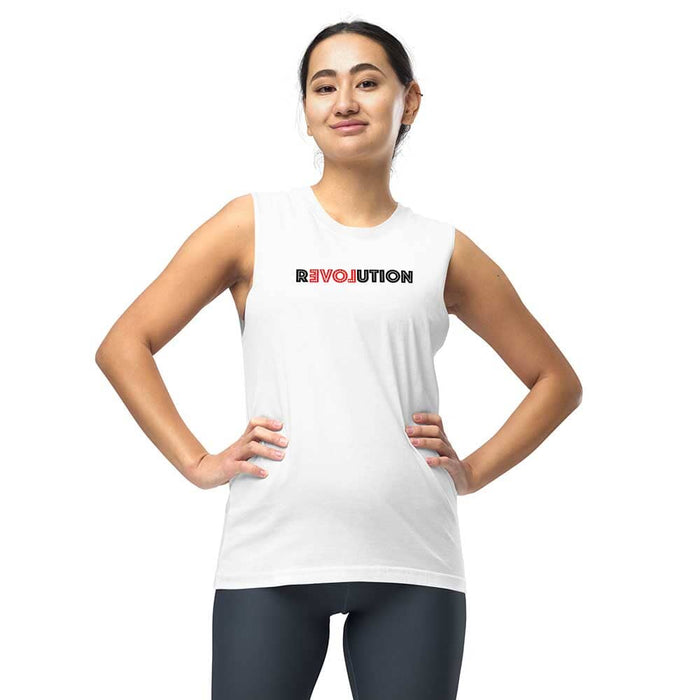 Love Revolution Sleeveless T-shirt on woman