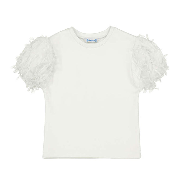 Mayoral S/S Tulle Sleeve Shirt-Natural