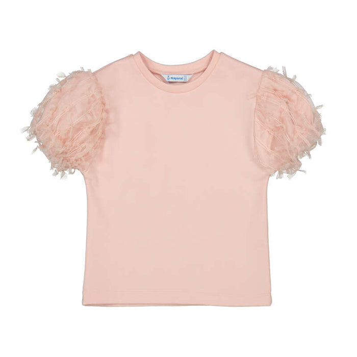 Mayoral S/S Tulle Sleeve Shirt-Pink