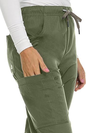 Medichic Eleanor V-Neck Top with Joelle Elastic Drawstring Cargo Pants Scrub Set - Olive Green