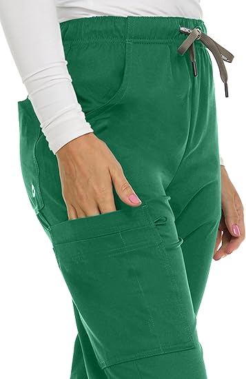 Medichic Eleanor V-Neck Top with Joelle Elastic Drawstring Cargo Pants Scrub Set - Hunter Green