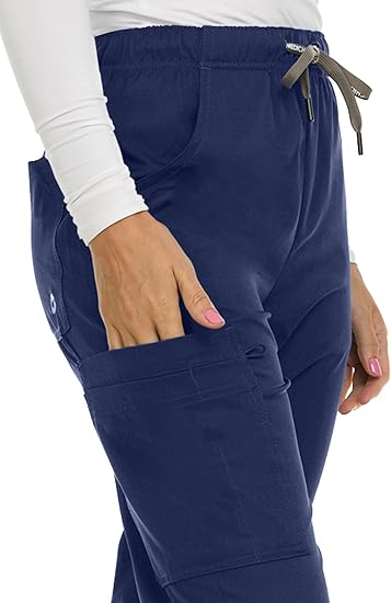 Medichic Eleanor V-Neck Top with Joelle Elastic Drawstring Cargo Pants Scrub Set - Navy Blue