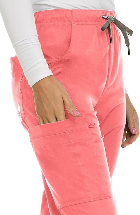 Medichic Eleanor V-Neck Top with Joelle Elastic Drawstring Cargo Pants Scrub Set - Coral