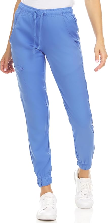 Medichic Eleanor V-Neck Top with Leah Elastic Waist Cargo Jogger Pants Scrub Set - Ceil Blue