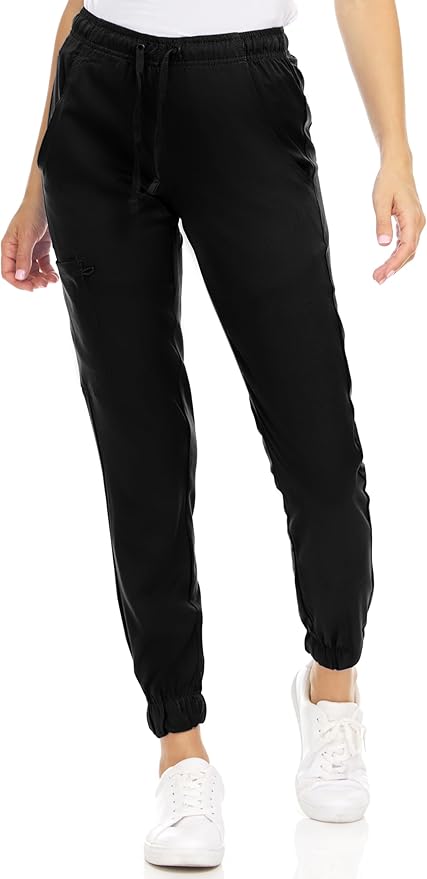 Medichic Eleanor V-Neck Top with Leah Elastic Waist Cargo Jogger Pants Scrub Set - Black