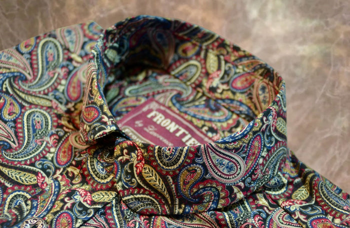 Men’s Dakota Shirt – Black Maroon and Tan Paisley