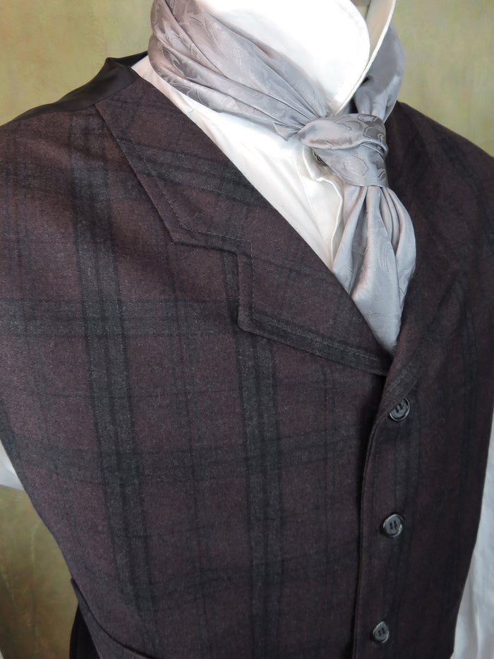 Men's Notch Vest - Burgundy and Charcoal Glen Plaid #791-B