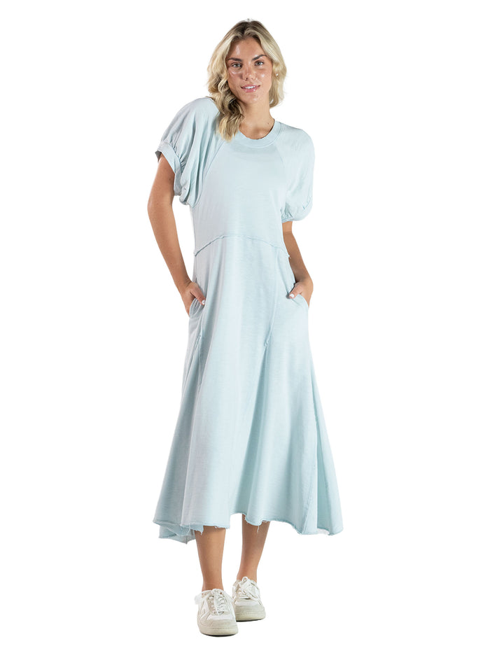 Soft mint sweatshirt dress by Simply Southern, featuring a comfortable, casual fit and long sleeves, ideal for everyday wear.