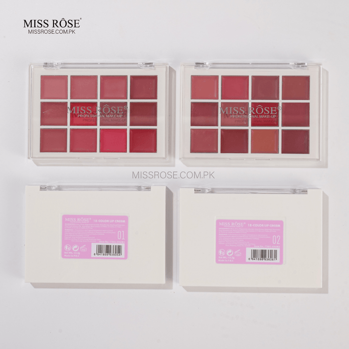 Miss Rose 12 Color Lipstick Palette with 12 vibrant shades in a clear plastic case, perfect for versatile lip makeup looks