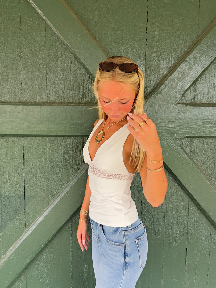 Perfectly Yours Lace Detail Tank - White