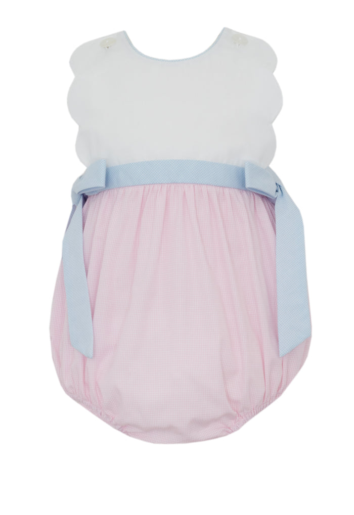 Petit Bebe Pink Check Scalloped Bubble w/ Bows