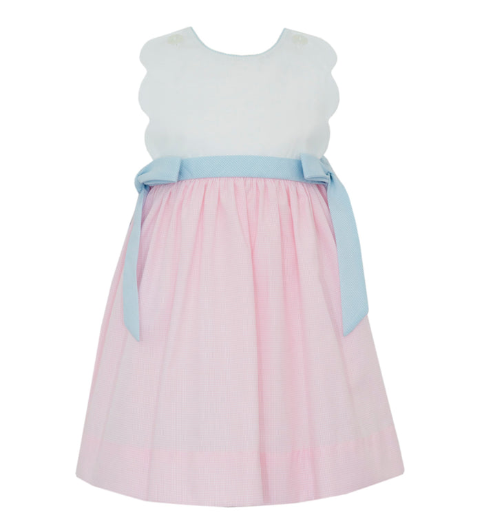 Petit Bebe Pink Check Scalloped Sdundress w/ Bows