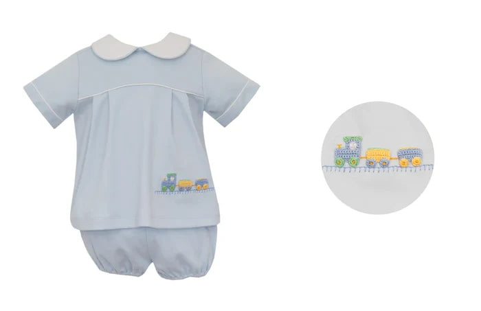 Petit Bebe Train Knit Boy's Diaper Set-Blue