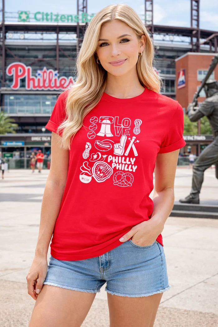 Phillies Philly Red Cropped Graphic Tee – Philadelphia Baseball Fan Shirt