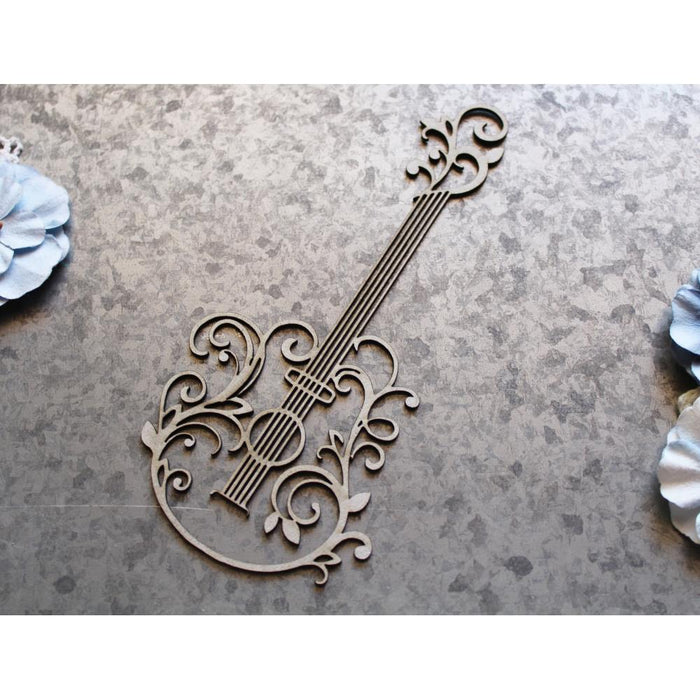 Scrapaholics - Laser Cut Chipboard - 1.8mm Thick - Flourish Guitar - 5.75"X2.75". Available at Embellish Away located in Bowmanville Ontario Canada.
