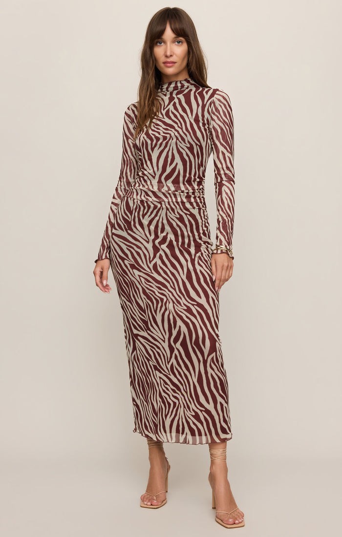 Sevilla Zebra Mesh Midi Dress by Velvet Rouge