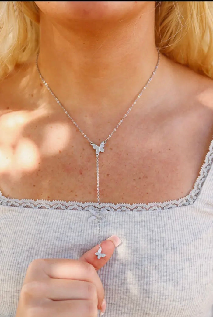 Silver Flutter Lariat Necklace – Water & Tarnish Resistant