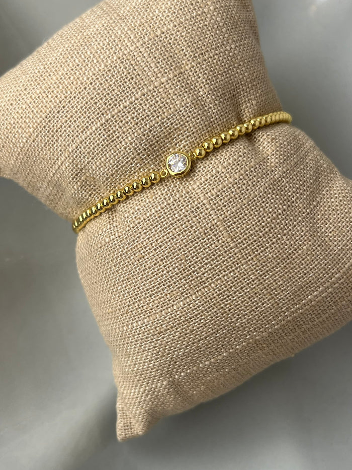 Staci Single Bezzle Crystal Gold Bead Bracelet – Minimal Luxe Stretch Bracelet