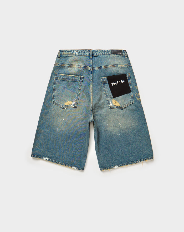 PRVT LBL Sunfade Denim Jort. Underground Apparel. Rule of Next Streetwear.
