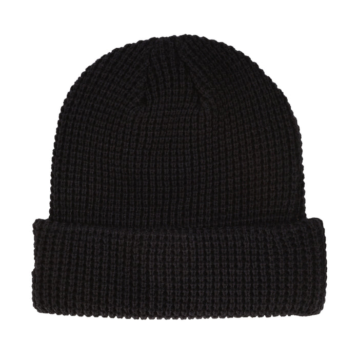 Cuffed waffle-knit beanie in dark navy, ribbed textured knit hat