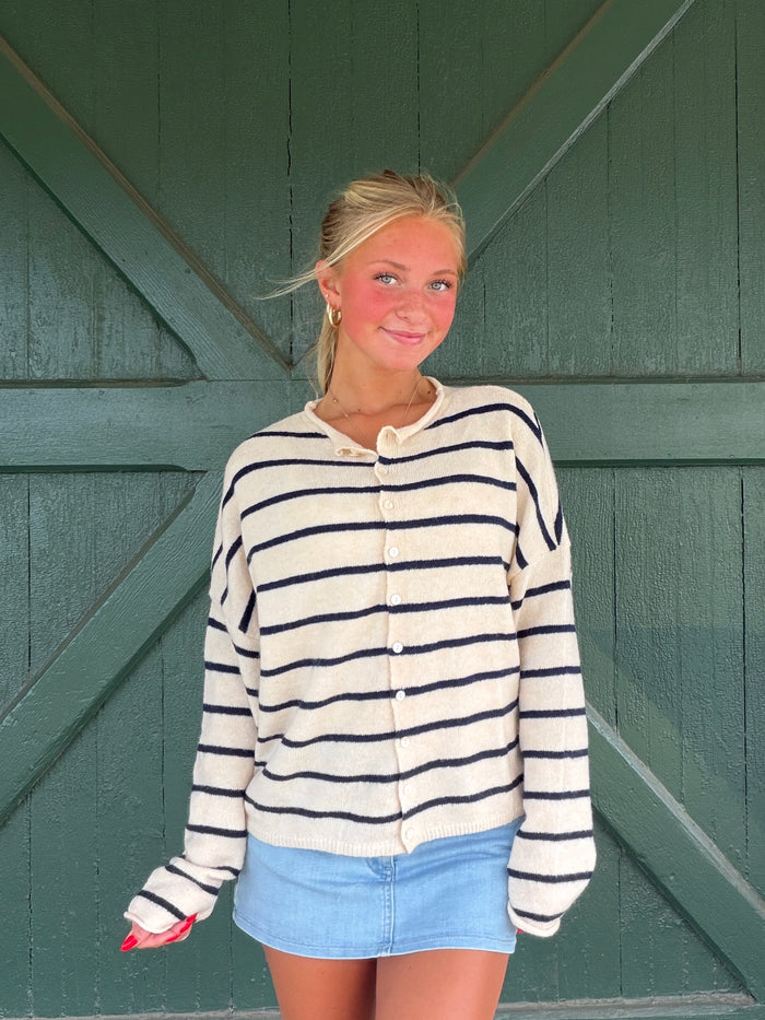 The Mini Stripe It Girl Sweater - Natural/Navy