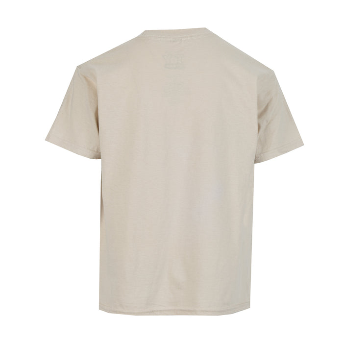 Youth sand T-shirt, plain back with crew neck and short sleeves