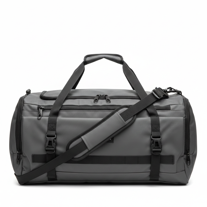 Grey Waterproof Travel Gym Bag – Backpack Side View