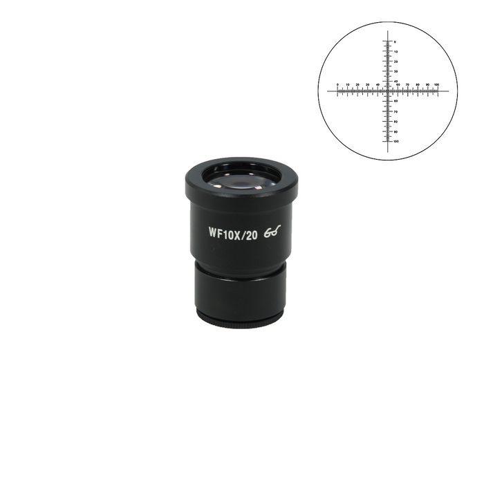 10mm/100 Div Eyepiece Field of View Dia. 20mm 10X Reticle Eyepiece ( Dia. 30/FN20), SKU SZ05033232, three quarter front view