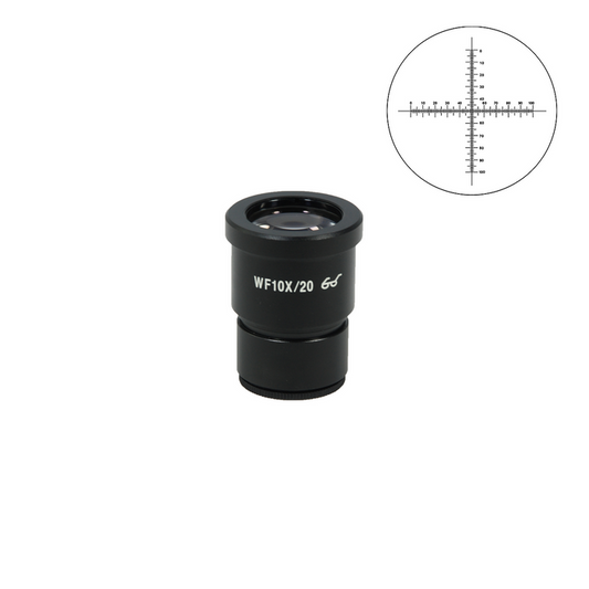 10mm/100 Div Eyepiece Field of View Dia. 20mm 10X Reticle Eyepiece ( Dia. 30/FN20), SKU SZ05033232, three quarter front view