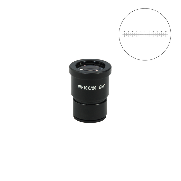 10mm/100 Div Eyepiece Field of View Dia. 20mm 10X Reticle Eyepiece ( Dia. 30/FN20), SKU SZ05033231, three quarter front view