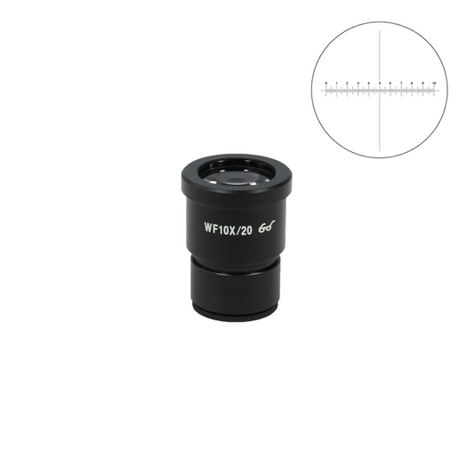 10mm/100 Div Eyepiece Field of View Dia. 20mm 10X Reticle Eyepiece ( Dia. 30/FN20), SKU SZ05033231, three quarter front view