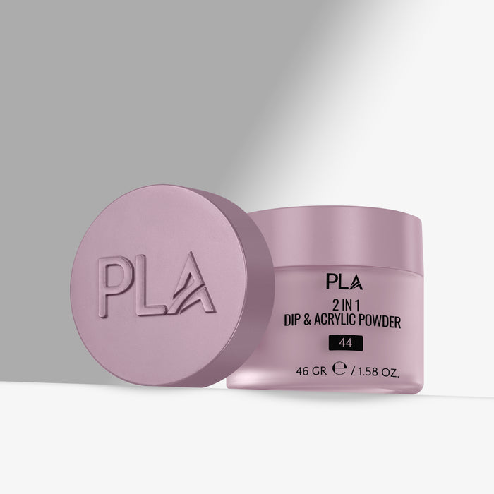 Pink jar of PLA 2 in 1 Dip & Acrylic Powder on a light gray background