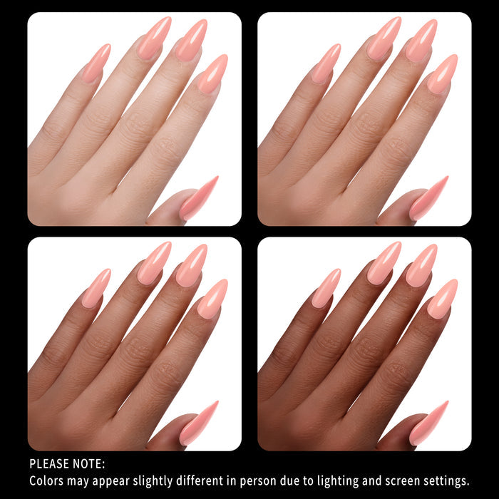 Collage of hands with pink nail polish on a white background