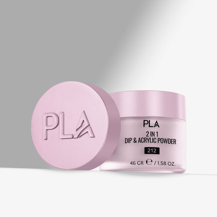 Pink jar of PLA 2 in 1 Dip & Acrylic Powder on a gray background